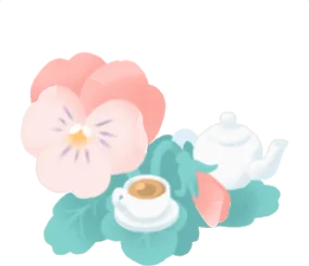 特製の紅茶が置かれたビオラの画像