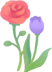 並んだ薔薇とチューリップの画像