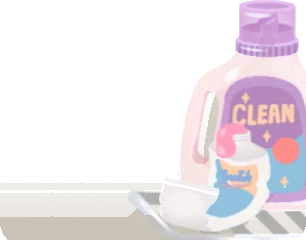 洗剤と歯磨き粉が置かれたラックの画像
