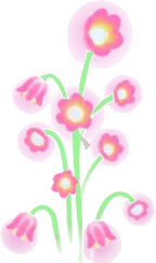 霧の森のピンク色の発光花の画像