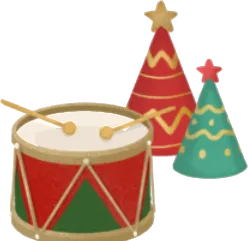 クリスマスミニツリー&ドラムの画像