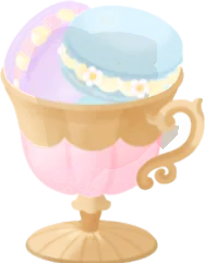 マカロン入りティーカップの画像