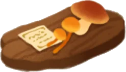 キノコとメモが乗った板の画像