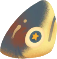 パイに刺さった星を眺めるお魚の画像