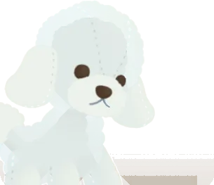 覗き込むトイブードルのぬいぐるみの画像