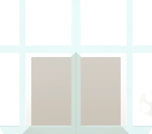 水色の窓枠の画像