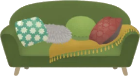 深緑色のソファの画像