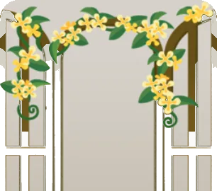 金木犀の花が絡む茶色い窓枠の画像
