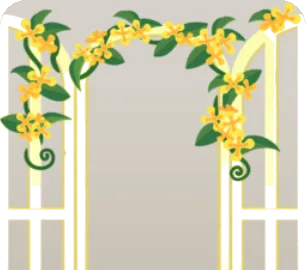 金木犀の花が絡む白い窓枠の画像