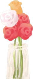バラを生けたカフェの花瓶の画像