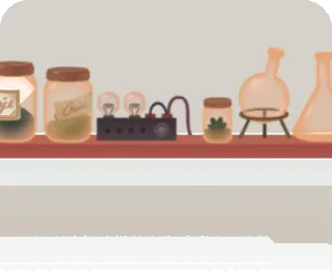 実験用品が並んだ棚の画像