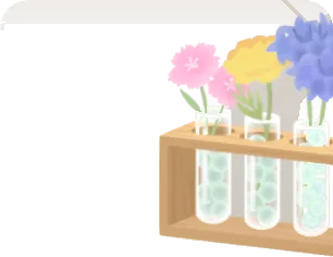 試験管に咲いた花たちの画像