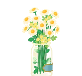摘んできたお花たちの瓶の画像