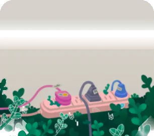 ピンクの延長コードと多肉植物の画像