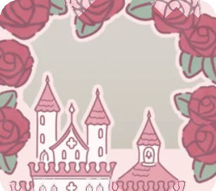 手描きのバラとお城のフレームの画像