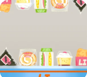 コンビニ定番商品の棚の画像