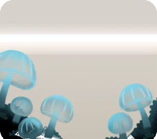 青い透けたキノコの画像