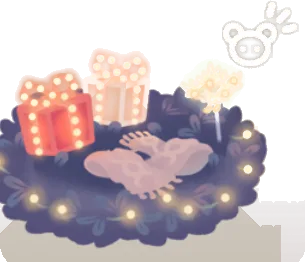 電飾で飾られたクリスマスベッドの画像