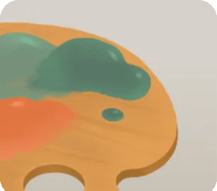 絵の具と木製パレットの画像