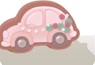 ピンクの車のアイシングクッキーの画像