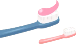 大小のピンクと青の歯ブラシの画像