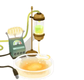 もやの研究器具とシャーレの画像