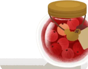 赤い果実のジャム瓶の画像