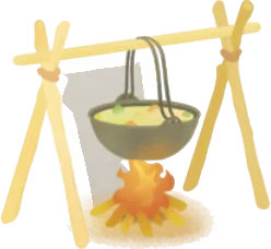 スープを煮込む焚火の画像