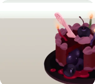 ろうそくを立てたチェリーケーキの画像