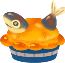 星を眺めるお魚が刺さったパイの画像
