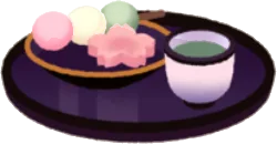 花見菓子とお抹茶の画像