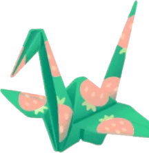 苺柄の緑色の折鶴の画像