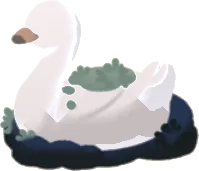 苔の生えた白鳥の模型の画像