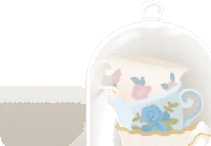 ガラスドームとティーカップセットの画像