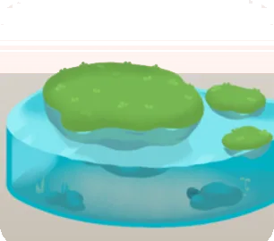 水面に浮かぶ島のジオラマの画像
