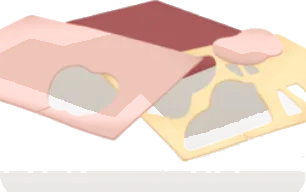 カットされている布地の画像