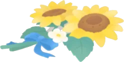 リボンでまとめたひまわりの画像