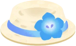 お揃いのネモフィラのカンカン帽の画像