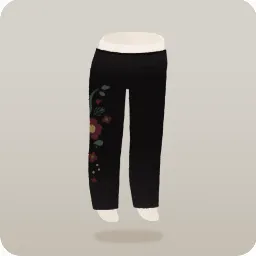 花の刺繍入り黒パンツ