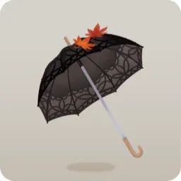 もみじがのった黒いレースの日傘