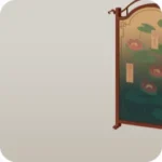 蓮の絵が描かれた紙の屏風