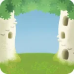 白い幹の見える庭