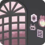 大きな窓の黒い壁紙のおへや