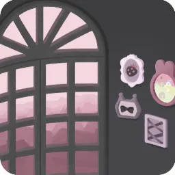 大きな窓の黒い壁紙のおへや